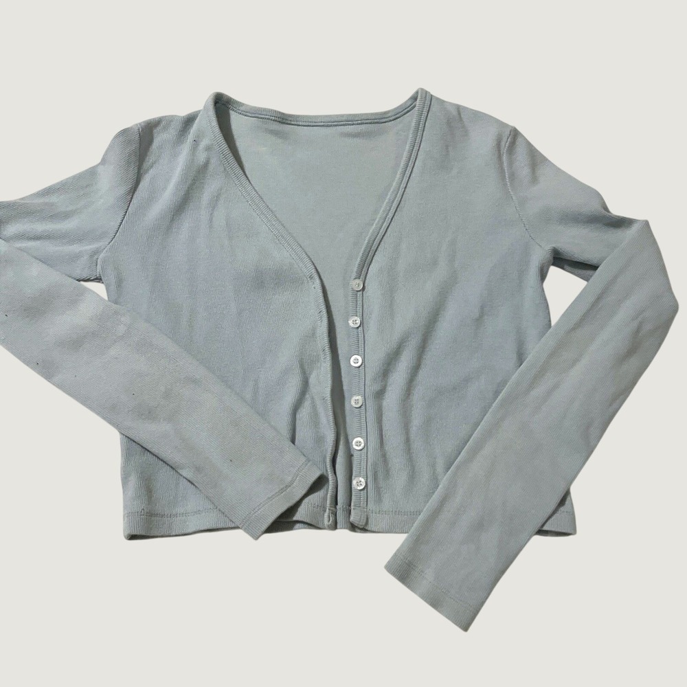 Brandy Melville Paige Blue Ribbed Crop Cardigan Longsleeve Normcore Women's